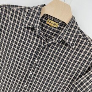 Outback Rider Mens 2X Black Tan Checkered Cotton Short Sleeve Button Down Shirt